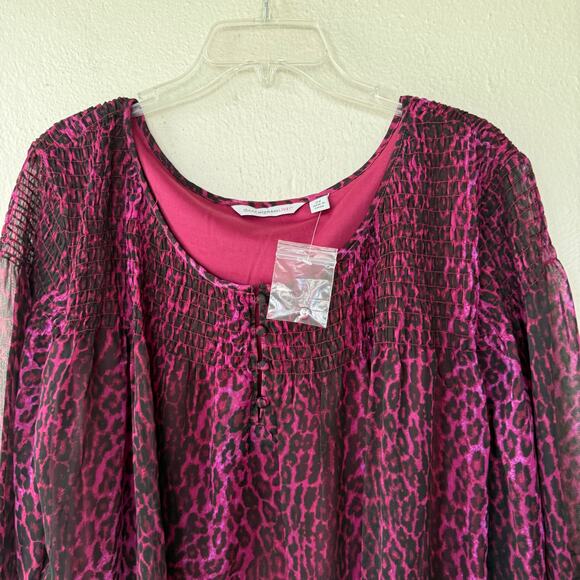 Isaac Mizrahi Burgundy Pink Live Size 2X Sheer double layered Animal print - Picture 4 of 11